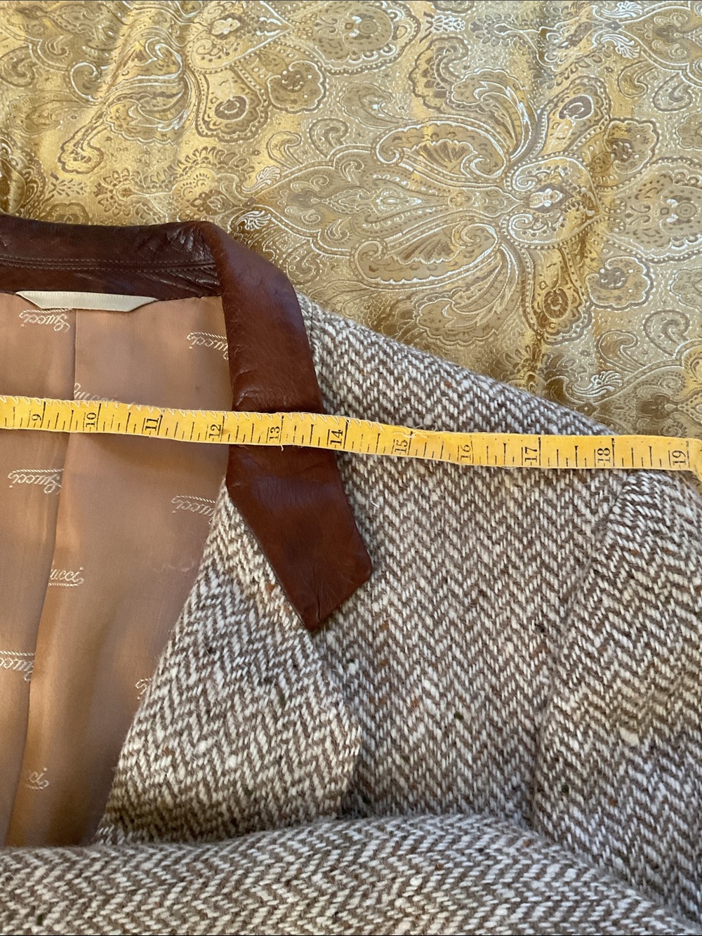 Vintage Gucci Blazer/Jacket wool tweed with leather trim - Picture 12 of 13